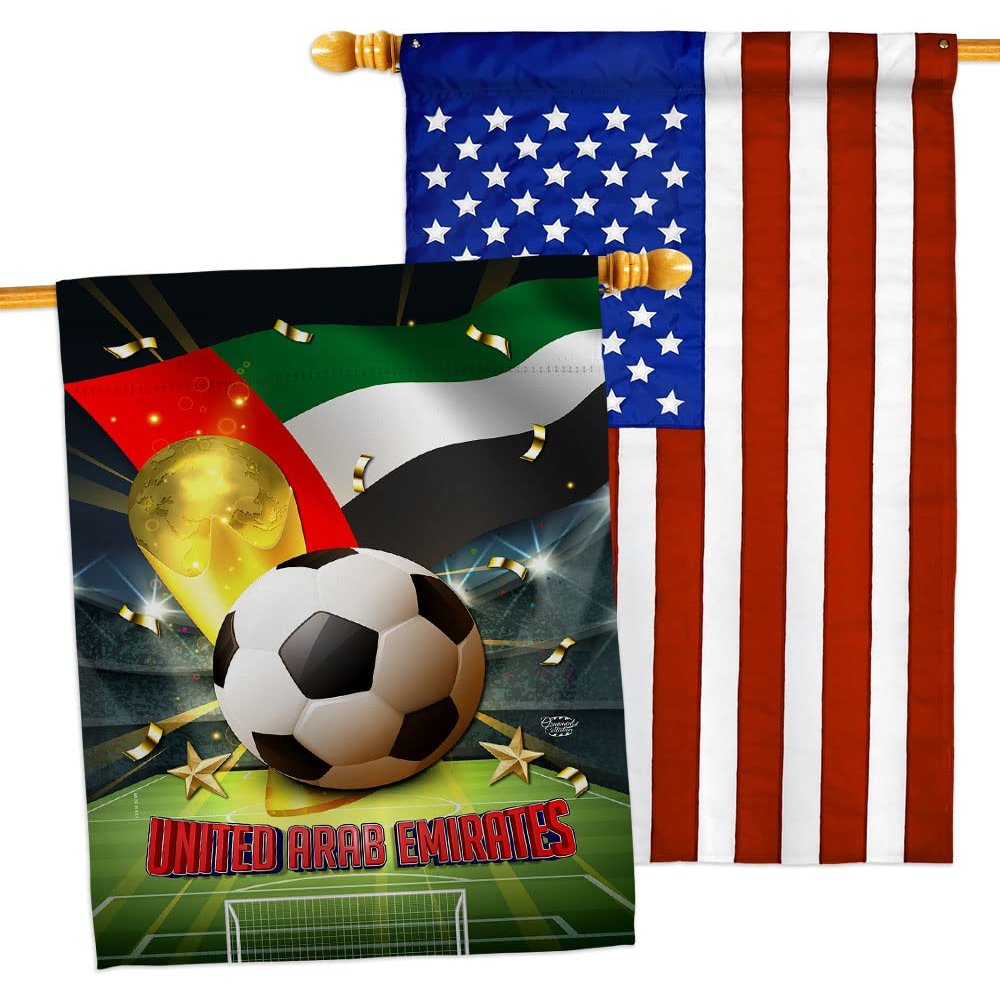 World Cup United Arab Emirates American Flag Banner Pack Patio Porch Lawn Garden Room Decorations Outdoor Tapestry Yard Signs Art FIFA Team Qatar Trophy Soccer Game Football Gifts Made in USA