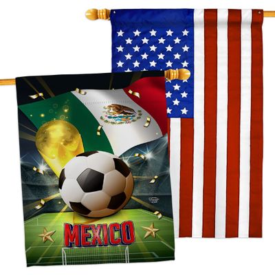Ornament Collection World Cup Mexico American Flag Banner Pack Patio Porch Lawn Garden Room Decorations Outdoor Tapestry Yard Signs Art FIFA Team Qatar Trophy Soccer Game Football Gifts, Made in USA