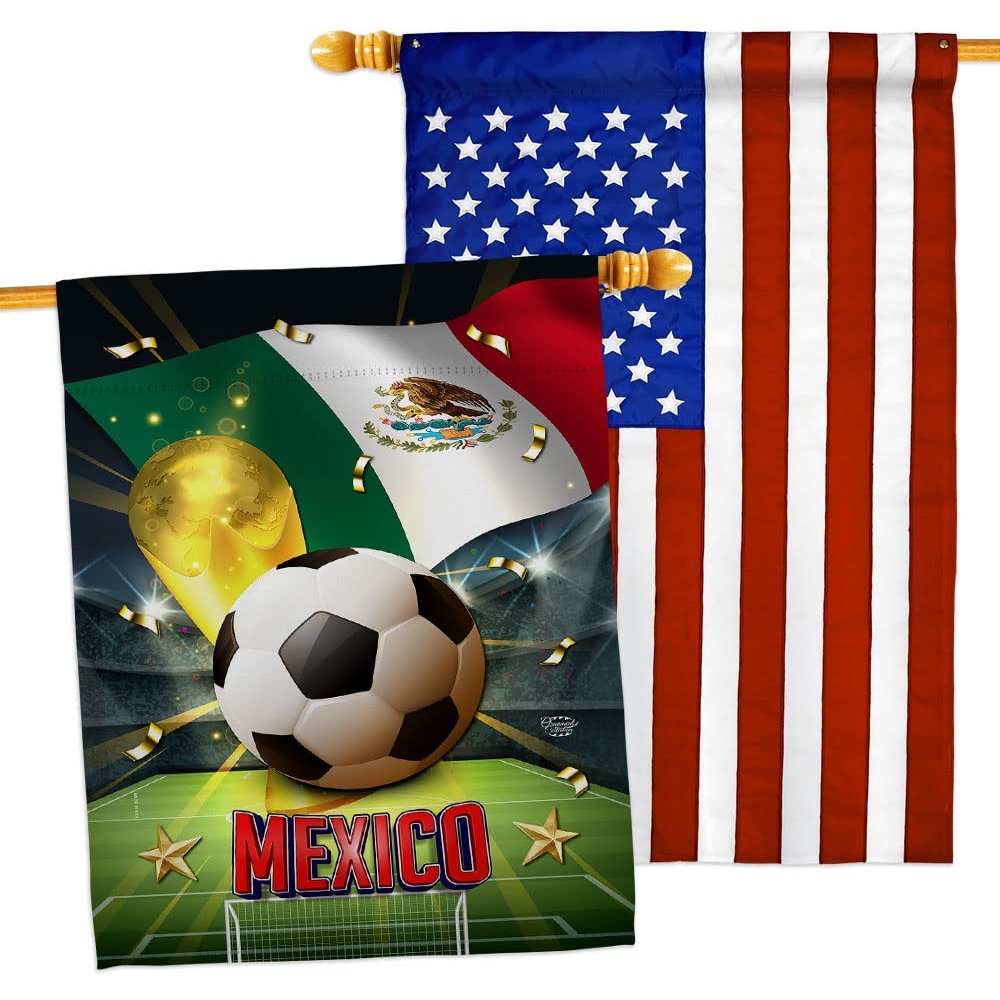 Ornament Collection World Cup Mexico American Flag Banner Pack Patio Porch Lawn Garden Room Decorations Outdoor Tapestry Yard Signs Art FIFA Team Qatar Trophy Soccer Game Football Gifts, Made in USA