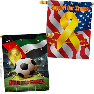 World Cup United Arab Emirates Support Our Troops Banner Pack Wall Art Flag Room Decorations Indoor Outdoor Tapestry Yard Signs FIFA Team Qatar Trophy Soccer Game Football Gifts Made In USA