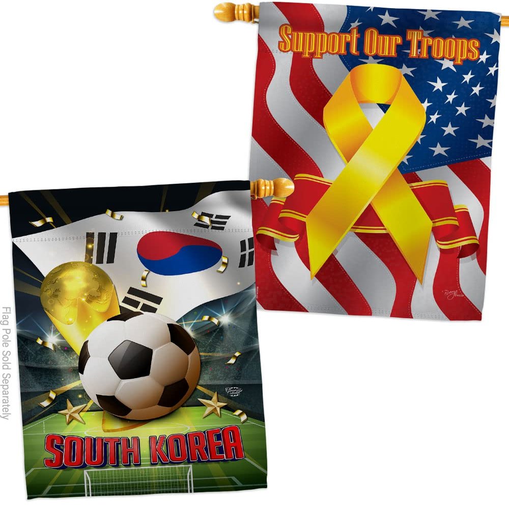 World Cup South Korea Support Our Troops Banner Pack Wall Art Flag Room Decorations Indoor Outdoor Tapestry Yard Signs FIFA Team Qatar Trophy Soccer Game Football Gifts Made In USA