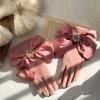 Women Silk Large Butterfly Gloves Rhinestone Buckle Split Finger Gloves Winter Padded Thickening Cycling Mittens Female (Color : Pink, Size : One Size) view 2