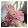 Women Silk Large Butterfly Gloves Rhinestone Buckle Split Finger Gloves Winter Padded Thickening Cycling Mittens Female (Color : Pink, Size : One Size) view 3