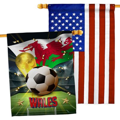 Ornament Collection World Cup Wales American Flag Banner Pack Patio Porch Lawn Garden Room Decorations Outdoor Tapestry Yard Signs Art FIFA Team Qatar Trophy Soccer Game Football Gifts, Made in USA