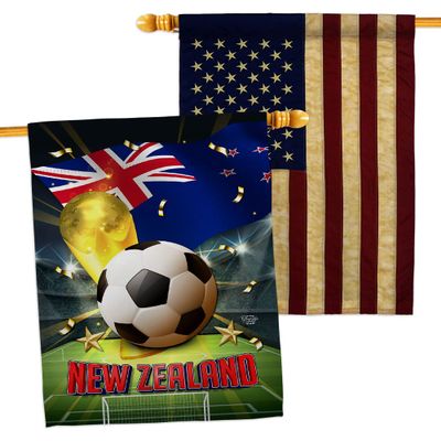 World Cup New Zealand American Flag Banner Pack Patio Lawn Garden Patriotic Outdoor Decorations Indoor Tapestry Wall Art FIFA Team Qatar Trophy Soccer Game signs Football Gifts Made In USA