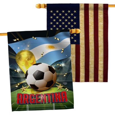 World Cup Argentina American Flag Banner Pack Patio Lawn Garden Patriotic Outdoor Decorations Indoor Tapestry Wall Art FIFA Team Qatar Trophy Soccer Game signs Football Gifts Made In USA