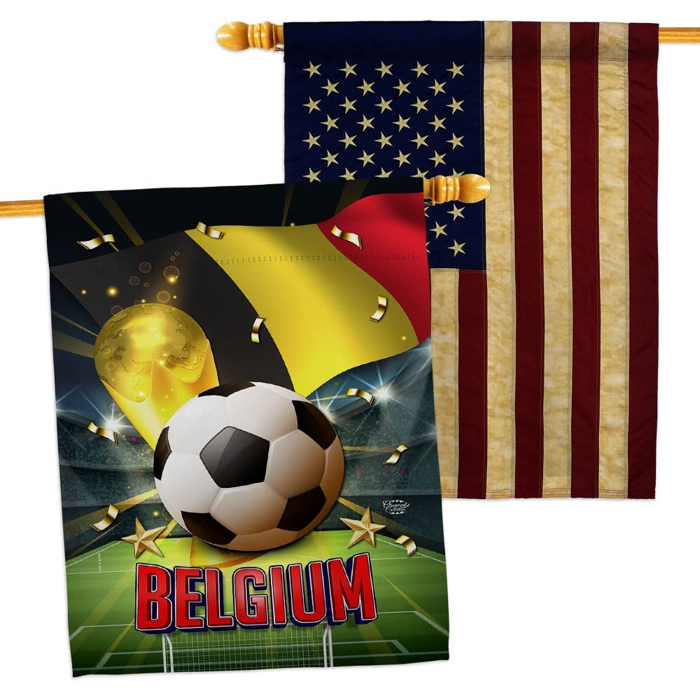 World Cup Belgium American Flag Banner Pack Patio Lawn Garden Patriotic Outdoor Decorations Indoor Tapestry Wall Art FIFA Team Qatar Trophy Soccer Game signs Football Gifts Made In USA