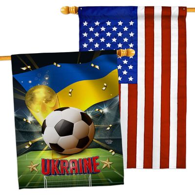 Ornament Collection World Cup Ukraine American Flag Banner Pack Patio Porch Lawn Garden Room Decorations Outdoor Tapestry Yard Signs Art FIFA Team Qatar Trophy Soccer Game Football Gifts, Made in USA