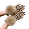 Women's Cashmere Gloves Winter Warm Touch Screen Furry Fox Fur Plaid Wool Driving Glove Female Mittens (Color : Color 6, Gloves Size : One Size) view 1