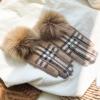 Women's Cashmere Gloves Winter Warm Touch Screen Furry Fox Fur Plaid Wool Driving Glove Female Mittens (Color : Color 6, Gloves Size : One Size) view 2