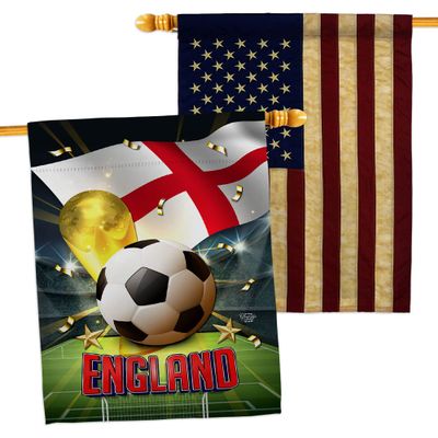 World Cup England American Flag Banner Pack Patio Lawn Garden Patriotic Outdoor Decorations Indoor Tapestry Wall Art FIFA Team Qatar Trophy Soccer Game signs Football Gifts Made In USA