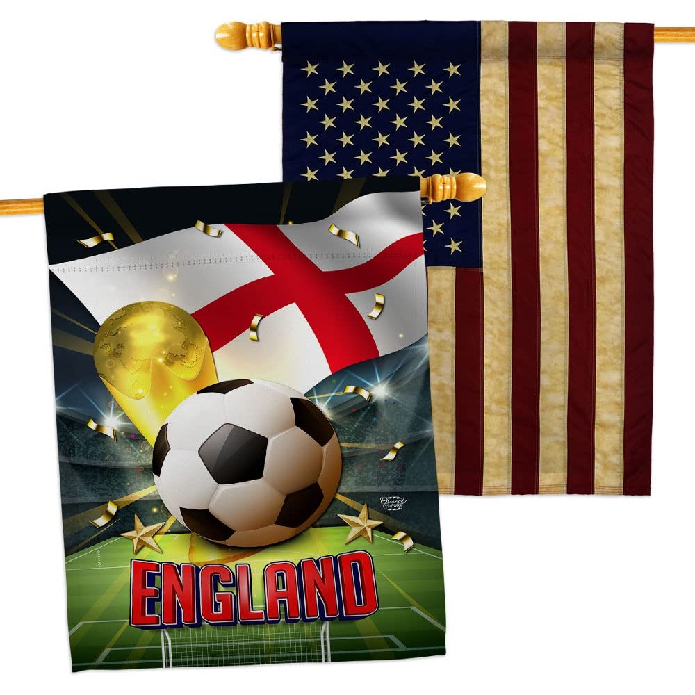 World Cup England American Flag Banner Pack Patio Lawn Garden Patriotic Outdoor Decorations Indoor Tapestry Wall Art FIFA Team Qatar Trophy Soccer Game signs Football Gifts Made In USA