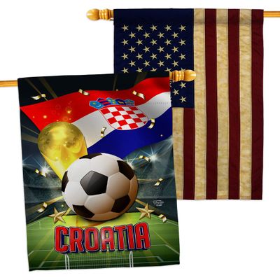 World Cup Croatia American Flag Banner Pack Patio Lawn Garden Patriotic Outdoor Decorations Indoor Tapestry Wall Art FIFA Team Qatar Trophy Soccer Game signs Football Gifts Made In USA