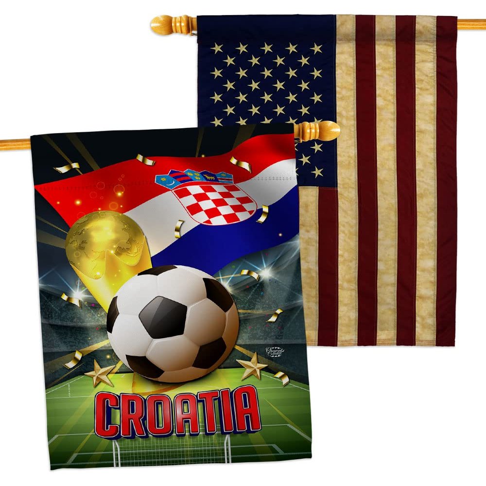 World Cup Croatia American Flag Banner Pack Patio Lawn Garden Patriotic Outdoor Decorations Indoor Tapestry Wall Art FIFA Team Qatar Trophy Soccer Game signs Football Gifts Made In USA