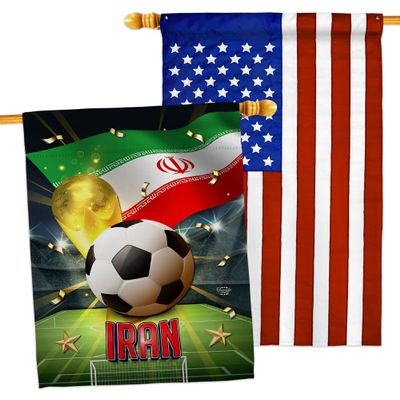 Ornament Collection World Cup Iran American Flag Banner Pack Patio Porch Lawn Garden Room Decorations Outdoor Tapestry Yard Signs Art FIFA Team Qatar Trophy Soccer Game Football Gifts, Made in USA