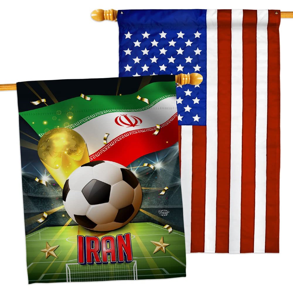 Ornament Collection World Cup Iran American Flag Banner Pack Patio Porch Lawn Garden Room Decorations Outdoor Tapestry Yard Signs Art FIFA Team Qatar Trophy Soccer Game Football Gifts, Made in USA