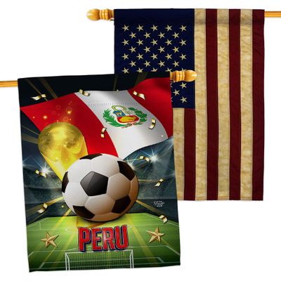 World Cup Peru American Flag Banner Pack Patio Lawn Garden Patriotic Outdoor Decorations Indoor Tapestry Wall Art FIFA Team Qatar Trophy Soccer Game signs Football Gifts Made In USA