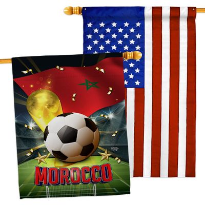 Ornament Collection World Cup Morocco American Flag Banner Pack Patio Porch Lawn Garden Room Decorations Outdoor Tapestry Yard Signs Art FIFA Team Qatar Trophy Soccer Game Football Gifts, Made in USA