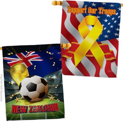 World Cup New Zealand Support Our Troops Banner Pack Wall Art Flag Room Decorations Indoor Outdoor Tapestry Yard Signs FIFA Team Qatar Trophy Soccer Game Football Gifts Made In USA