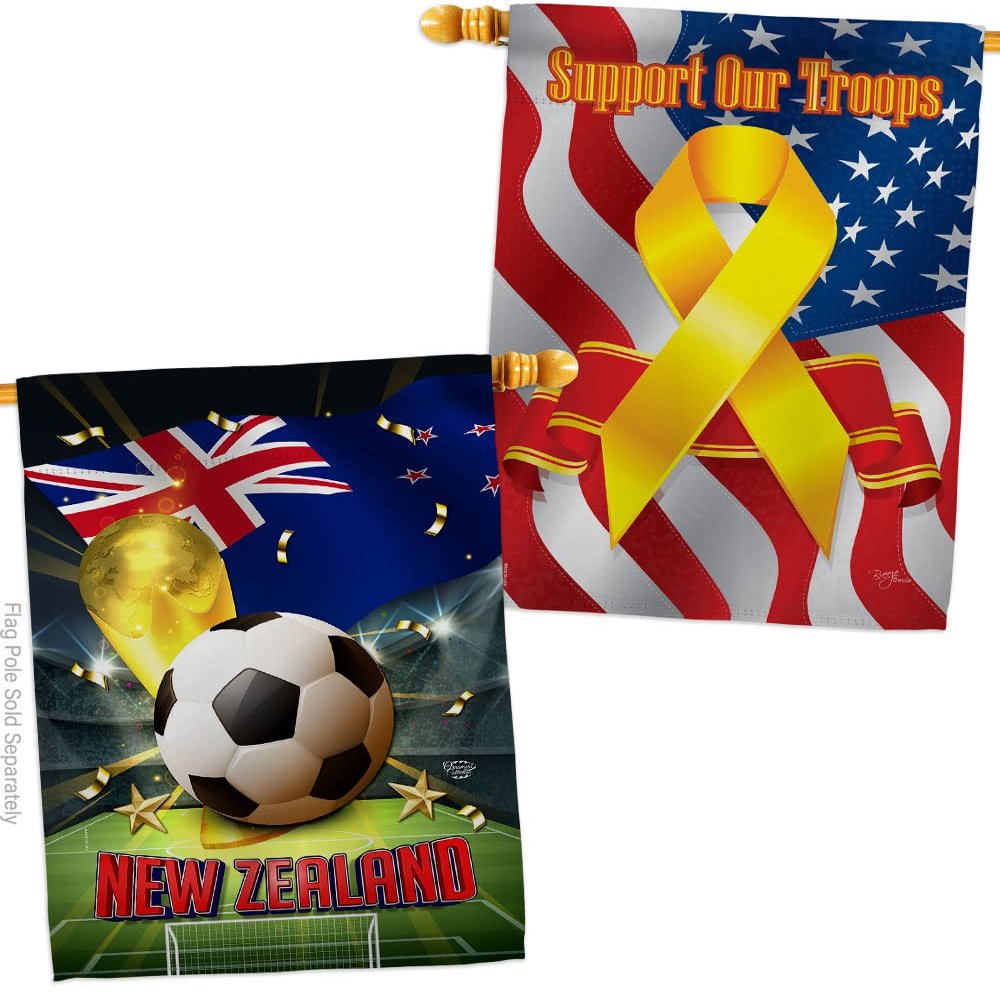 World Cup New Zealand Support Our Troops Banner Pack Wall Art Flag Room Decorations Indoor Outdoor Tapestry Yard Signs FIFA Team Qatar Trophy Soccer Game Football Gifts Made In USA