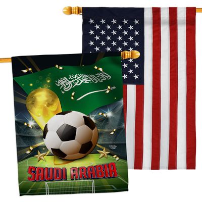 World Cup Saudi Arabia American Flag Banner Pack Wall Art Patio Porch Lawn Garden Outdoor Decorations Tapestry Yard Signs FIFA Team Qatar Trophy Soccer Game Football Gifts Made in USA