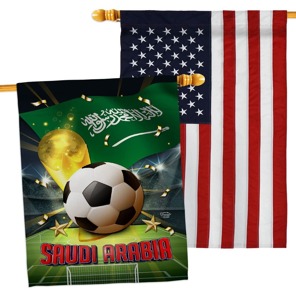 World Cup Saudi Arabia American Flag Banner Pack Wall Art Patio Porch Lawn Garden Outdoor Decorations Tapestry Yard Signs FIFA Team Qatar Trophy Soccer Game Football Gifts Made in USA