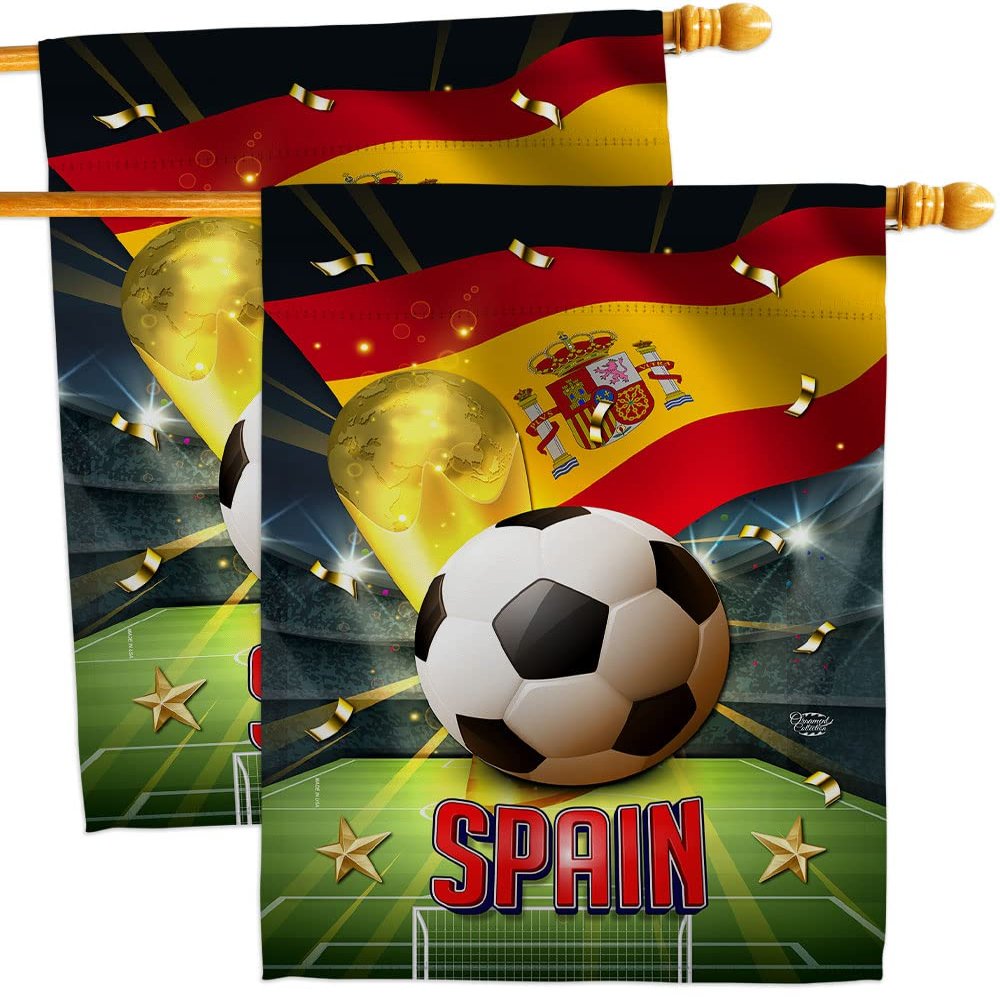 Ornament Collection World Cup Spain Wall 2 Pcs Banner Flag Patio Lawn Garden Room Decorations Outdoor Tapestry Yard Signs Art FIFA Team Qatar Trophy Soccer Game Football Gifts, Made in USA