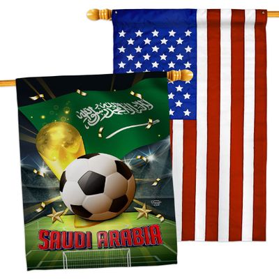 World Cup Saudi Arabia American Flag Banner Pack Patio Porch Lawn Garden Room Decorations Outdoor Tapestry Yard Signs Art FIFA Team Qatar Trophy Soccer Game Football Gifts Made in USA