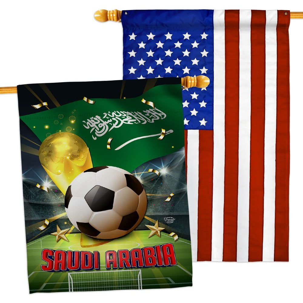 World Cup Saudi Arabia American Flag Banner Pack Patio Porch Lawn Garden Room Decorations Outdoor Tapestry Yard Signs Art FIFA Team Qatar Trophy Soccer Game Football Gifts Made in USA