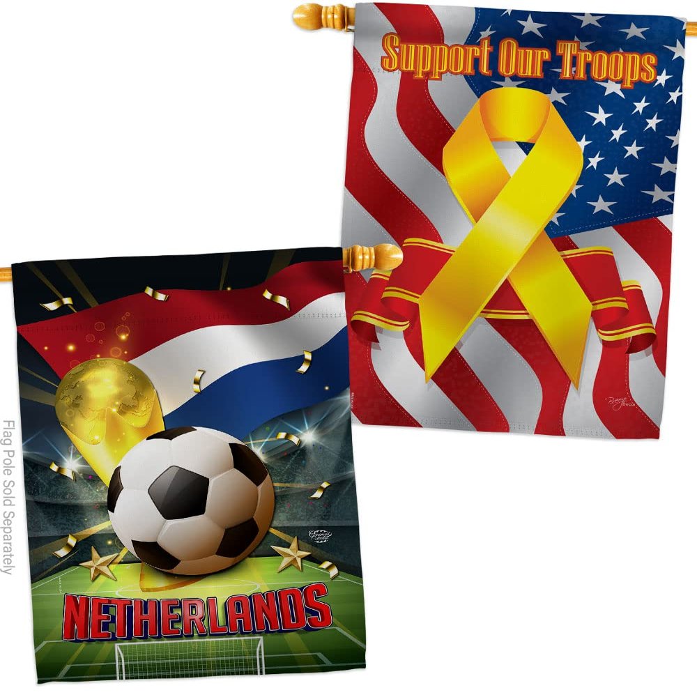 World Cup Netherlands Support Our Troops Banner Pack Wall Art Flag Room Decorations Indoor Outdoor Tapestry Yard Signs FIFA Team Qatar Trophy Soccer Game Football Gifts Made In USA