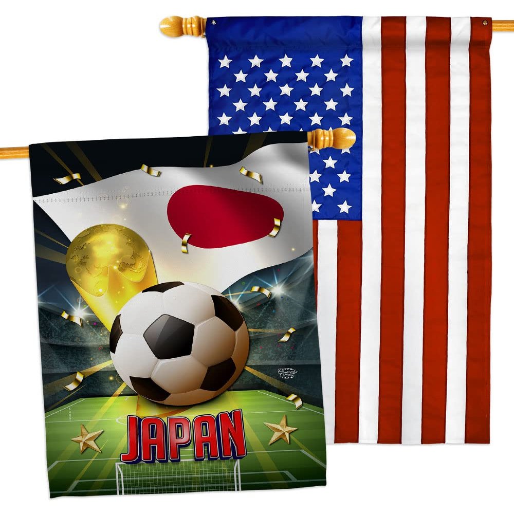 Ornament Collection World Cup Japan American Flag Banner Pack Patio Porch Lawn Garden Room Decorations Outdoor Tapestry Yard Signs Art FIFA Team Qatar Trophy Soccer Game Football Gifts, Made in USA