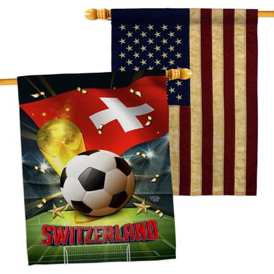 World Cup Switzerland American Flag Banner Pack Patio Lawn Garden Patriotic Outdoor Decorations Indoor Tapestry Wall Art FIFA Team Qatar Trophy Soccer Game signs Football Gifts Made In USA