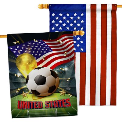 World Cup United States American Flag Banner Pack Patio Porch Lawn Garden Room Decorations Outdoor Tapestry Yard Signs Art FIFA Team Qatar Trophy Soccer Game Football Gifts Made in USA