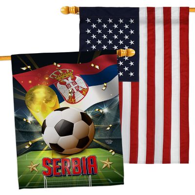 Ornament Collection World Cup Serbia American Flag Banner Pack Wall Art Patio Porch Lawn Garden Outdoor Decorations Tapestry Yard Signs FIFA Team Qatar Trophy Soccer Game Football Gifts, Made in USA