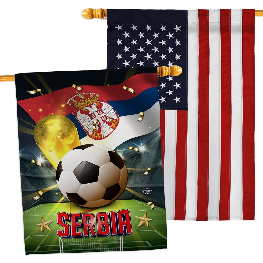 Ornament Collection World Cup Serbia American Flag Banner Pack Wall Art Patio Porch Lawn Garden Outdoor Decorations Tapestry Yard Signs FIFA Team Qatar Trophy Soccer Game Football Gifts, Made in USA