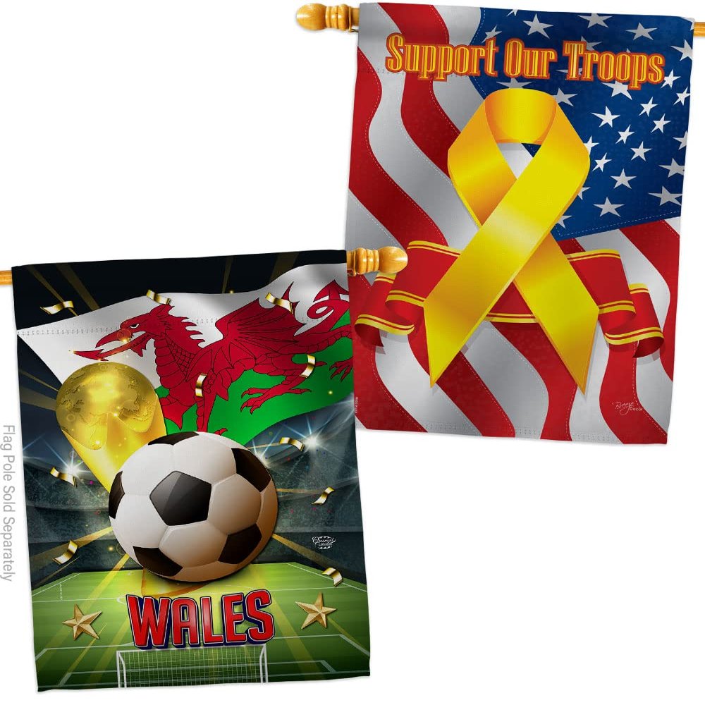 Ornament Collection World Cup Wales Support Our Troops Banner Pack Wall Art Flag Room Decorations Indoor Outdoor Tapestry Yard Signs FIFA Team Qatar Trophy Soccer Game Football Gifts, Made in USA