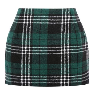 Fall Winter Plaid Mini Skirts for Womens 2022 High Waist Bodycon Wool Pencil Skirts(Green 01, S)