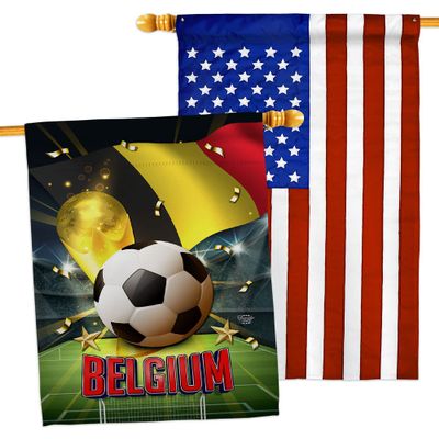 Ornament Collection World Cup Belgium American Flag Banner Pack Patio Porch Lawn Garden Room Decorations Outdoor Tapestry Yard Signs Art FIFA Team Qatar Trophy Soccer Game Football Gifts, Made in USA