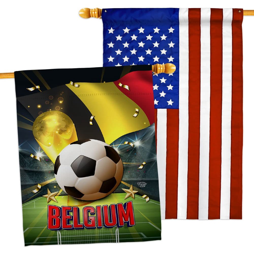 Ornament Collection World Cup Belgium American Flag Banner Pack Patio Porch Lawn Garden Room Decorations Outdoor Tapestry Yard Signs Art FIFA Team Qatar Trophy Soccer Game Football Gifts, Made in USA