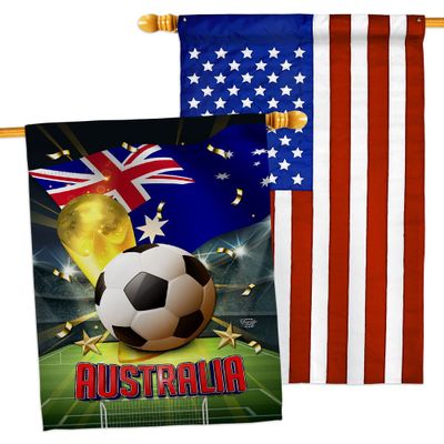World Cup Australia American Flag Banner Pack Patio Porch Lawn Garden Room Decorations Outdoor Tapestry Yard Signs Art FIFA Team Qatar Trophy Soccer Game Football Gifts Made in USA