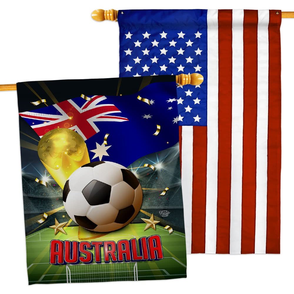 World Cup Australia American Flag Banner Pack Patio Porch Lawn Garden Room Decorations Outdoor Tapestry Yard Signs Art FIFA Team Qatar Trophy Soccer Game Football Gifts Made in USA