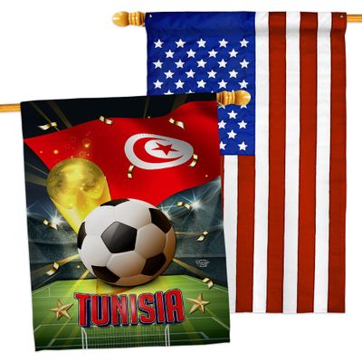 Ornament Collection World Cup Tunisia American Flag Banner Pack Patio Porch Lawn Garden Room Decorations Outdoor Tapestry Yard Signs Art FIFA Team Qatar Trophy Soccer Game Football Gifts, Made in USA