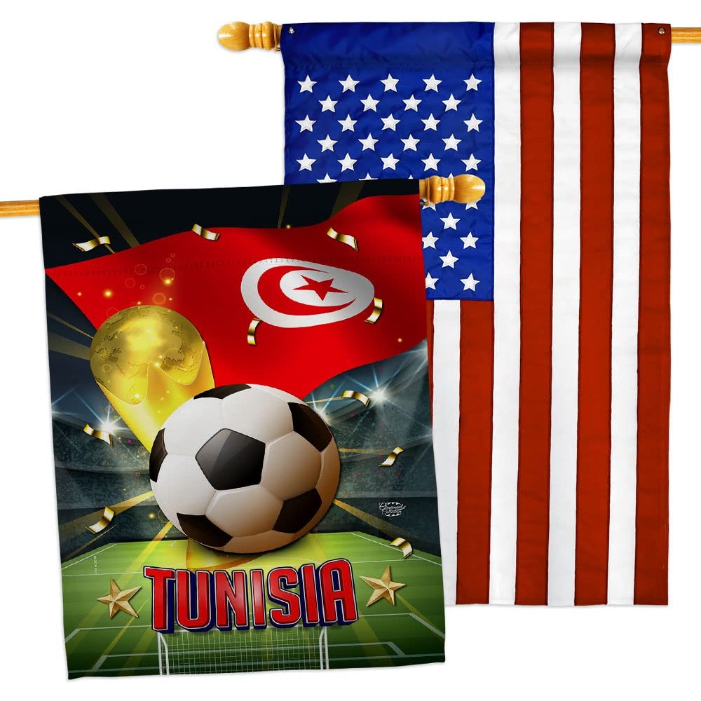 Ornament Collection World Cup Tunisia American Flag Banner Pack Patio Porch Lawn Garden Room Decorations Outdoor Tapestry Yard Signs Art FIFA Team Qatar Trophy Soccer Game Football Gifts, Made in USA