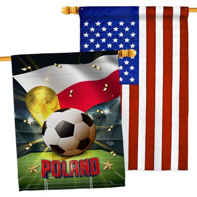 Ornament Collection World Cup Poland American Flag Banner Pack Patio Porch Lawn Garden Room Decorations Outdoor Tapestry Yard Signs Art FIFA Team Qatar Trophy Soccer Game Football Gifts, Made in USA