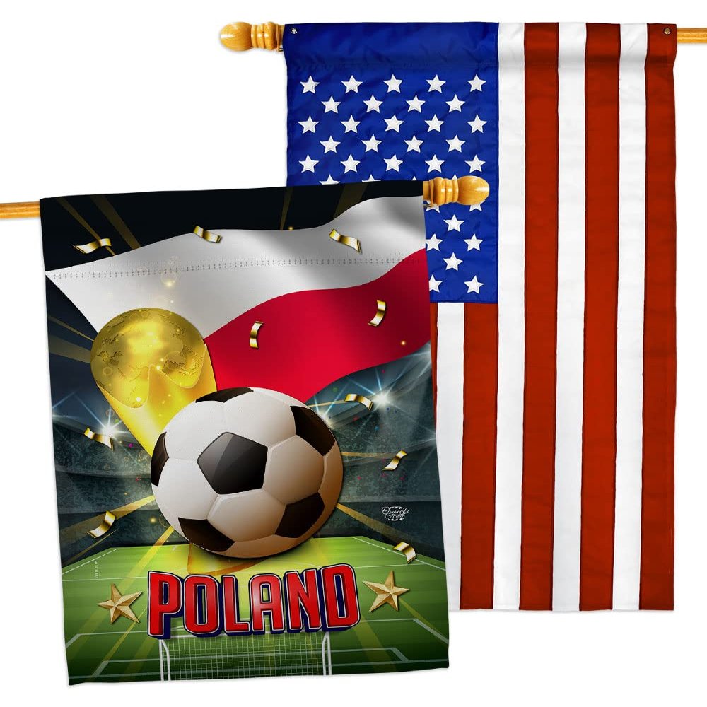 Ornament Collection World Cup Poland American Flag Banner Pack Patio Porch Lawn Garden Room Decorations Outdoor Tapestry Yard Signs Art FIFA Team Qatar Trophy Soccer Game Football Gifts, Made in USA