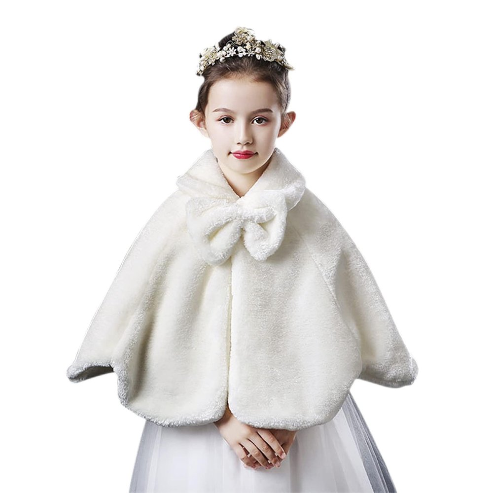 Girls Faux Fur Wrap Shawl Flower Kids Princess Cape Wedding Bridesmaid Bolero Shrug Christmas Party Costume Dress Up