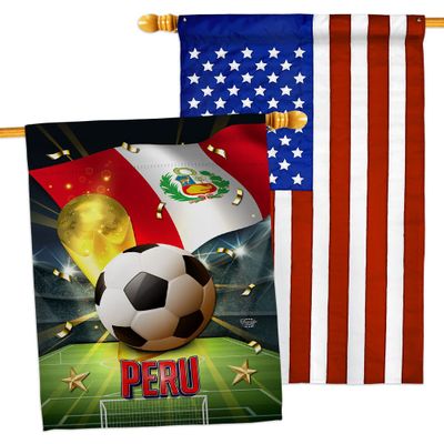 Ornament Collection World Cup Peru American Flag Banner Pack Patio Porch Lawn Garden Room Decorations Outdoor Tapestry Yard Signs Art FIFA Team Qatar Trophy Soccer Game Football Gifts, Made in USA