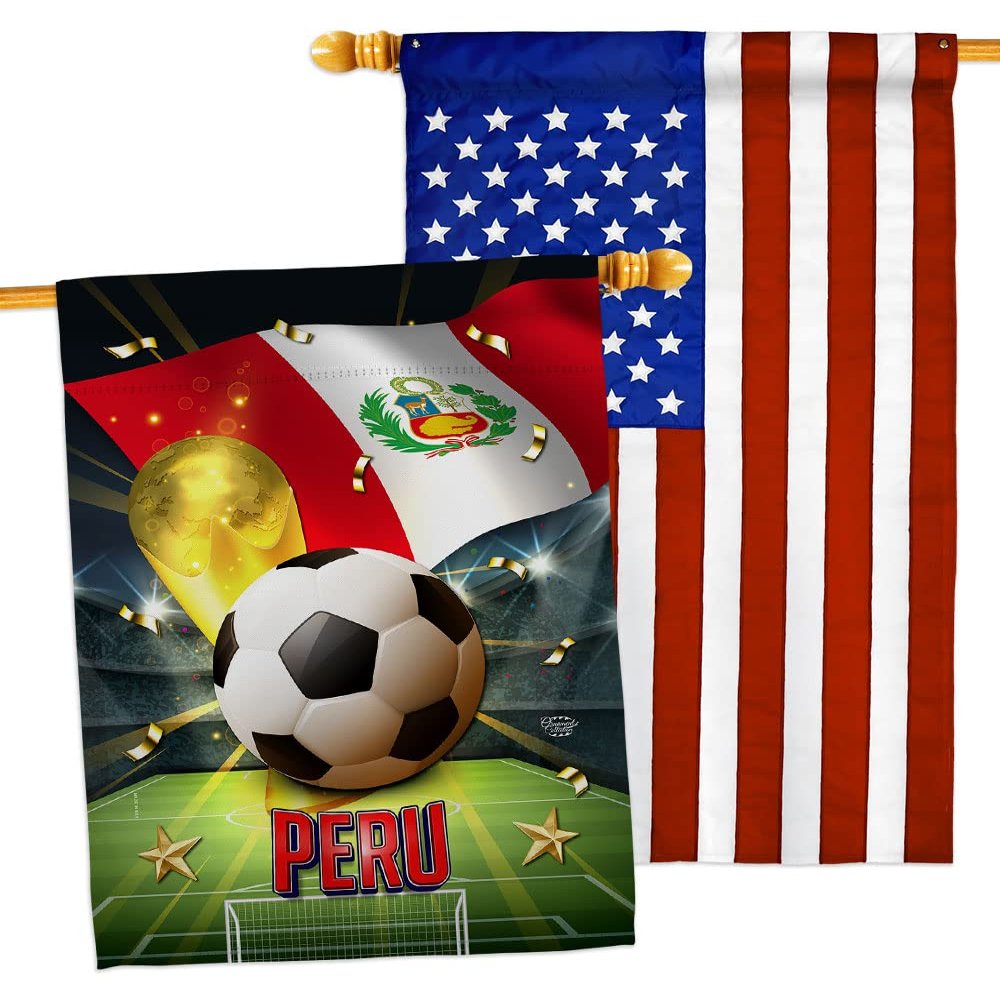 Ornament Collection World Cup Peru American Flag Banner Pack Patio Porch Lawn Garden Room Decorations Outdoor Tapestry Yard Signs Art FIFA Team Qatar Trophy Soccer Game Football Gifts, Made in USA