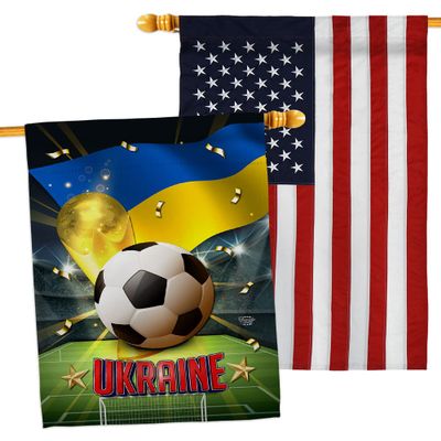 Ornament Collection World Cup Ukraine American Flag Banner Pack Wall Art Patio Porch Lawn Garden Outdoor Decorations Tapestry Yard Signs FIFA Team Qatar Trophy Soccer Game Football Gifts, Made in USA