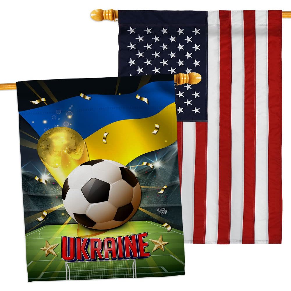 Ornament Collection World Cup Ukraine American Flag Banner Pack Wall Art Patio Porch Lawn Garden Outdoor Decorations Tapestry Yard Signs FIFA Team Qatar Trophy Soccer Game Football Gifts, Made in USA